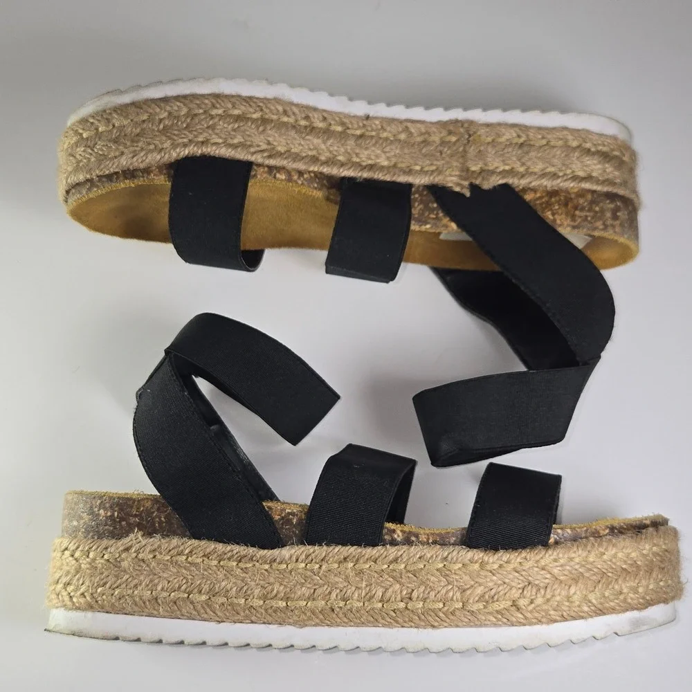 Steve Madden Black Elastic Strap Platform Espadrille Sandals Women Size‎ 8